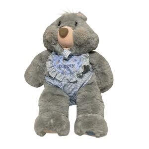 VTG Baby Biggsy Bear Blue Gingham Bib AmToy Korea/USA Plush Large